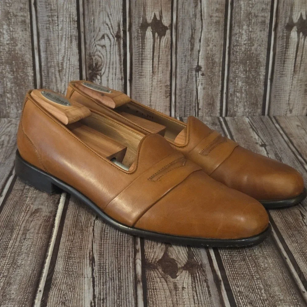Sz 11.5 M Mens Zelli Tan Leather‎ Handcrafted In Italy Penny Loafers Shoes VGUC
